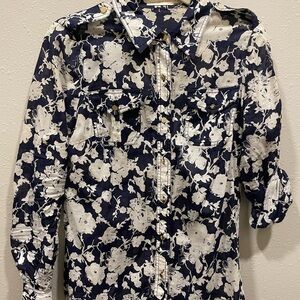 Tory Burch Navy and White Floral Button Down Shirt